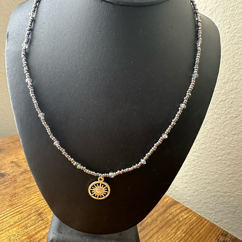Chic Black and Gold Sunburst Necklace